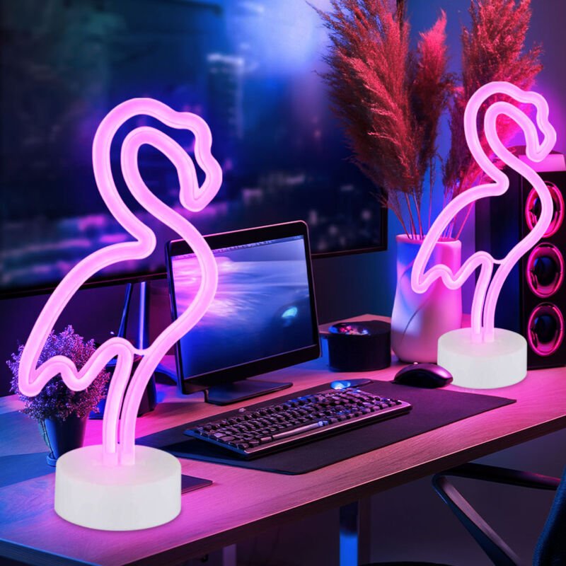 Thumbnail - Globo Lighting - Tischleuchte Neonleuchte Flamingo Kinderzimmer Neonlicht Dekolampe Batterie, Kunststoff weiß, led 2W pi...