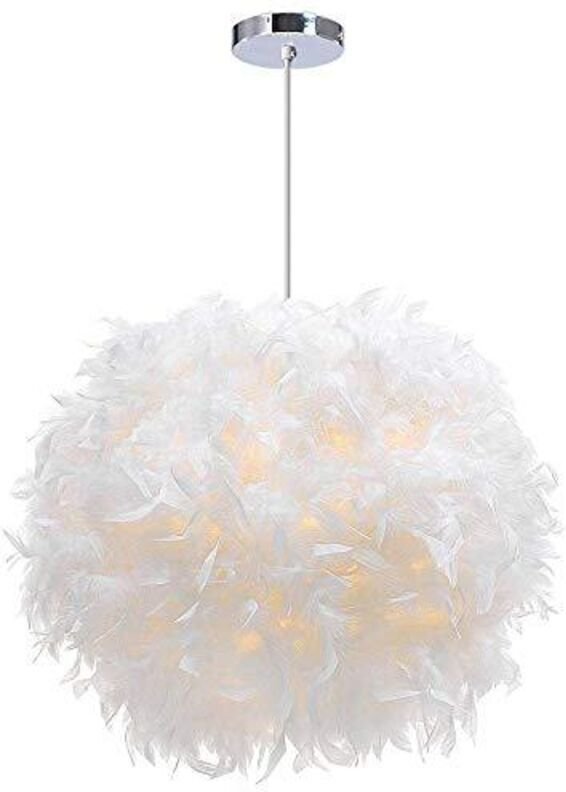 30 cm Pendelleuchte, weißer Feder-Kronleuchter, Hängeleuchte fürs Schlafzimmer