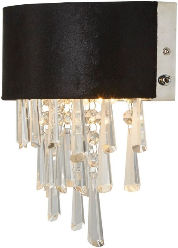Glamour 2-flammige Wandleuchte aus schwarzem Samt, klarem Kristall - Searchlight