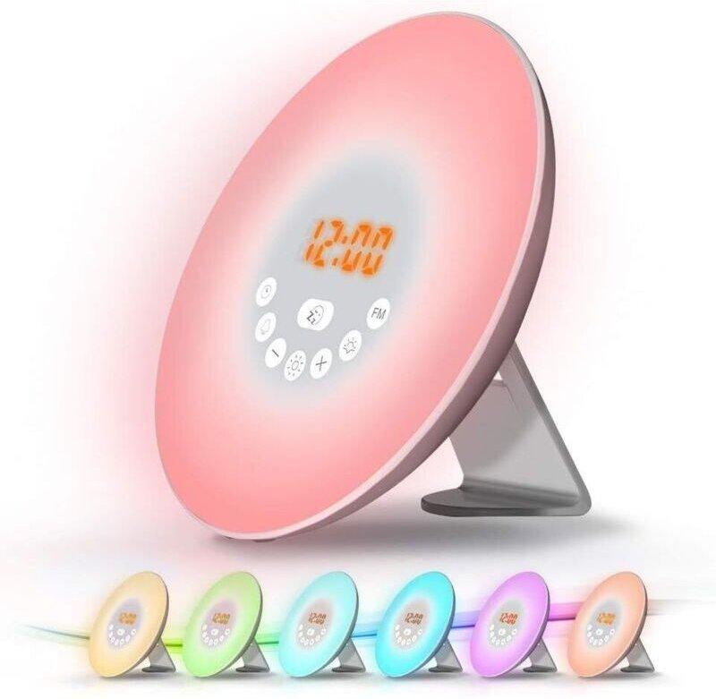 Beleuchtete Radiowecker-Nachttischlampe mit Touch-Steuerung, LED-Weckerlicht, Sonnenaufgangs-, Sonnenuntergangs- und Sch...