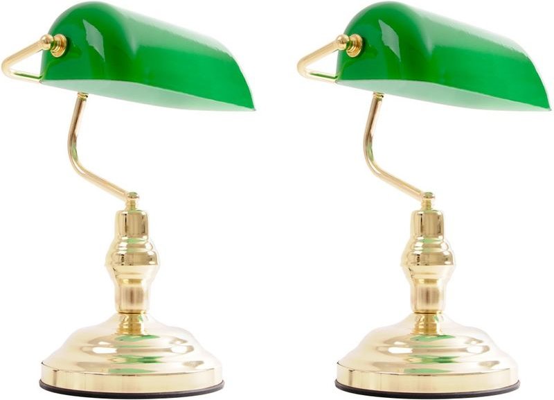 Etc-shop - 2x Nostalgie Antik Retro Banker Lampe Leuchte Schreibtischlampe Beleuchtung Antique grün