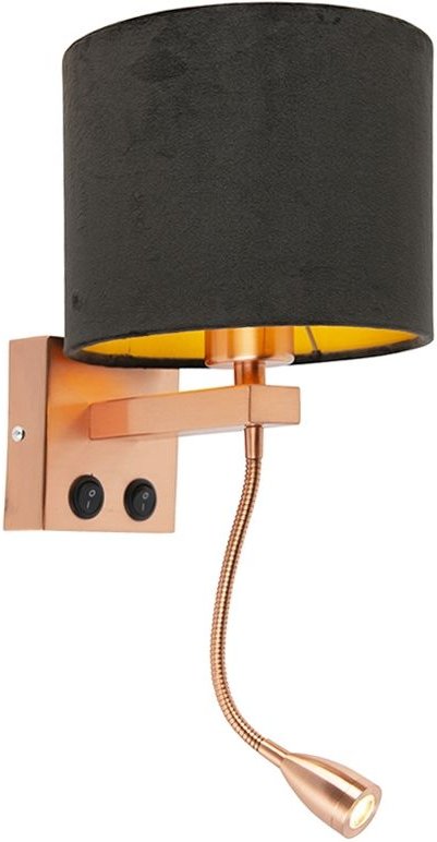 Moderne Wandleuchte Kupfer mit Schirm Velours schwarz - Brescia