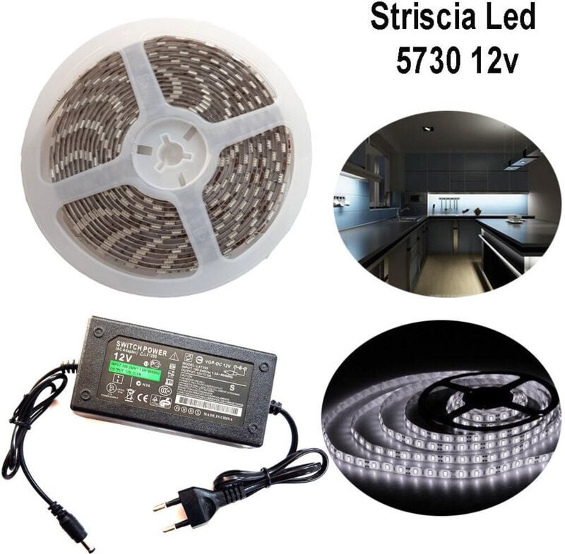 5730led-Streifen,5m,selbstklebend,ip65,stromversorgung12v,5a,kaltweiß,12w/m