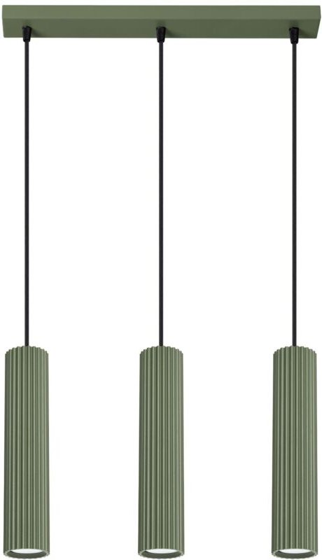 Licht-erlebnisse - Hängelampe Aluminium GU10 h: max. 98 cm Olivgrün 3-flammig länglich Modern
