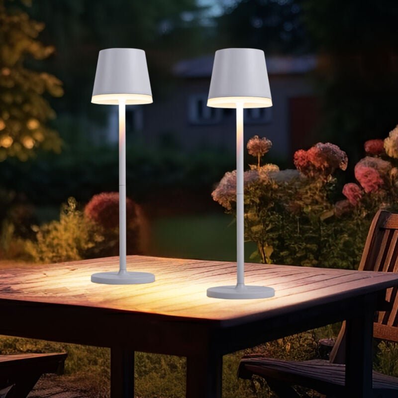 Thumbnail - Solarleuchte led Tischlampe Außenleuchte Gartenleuchte Terrassenlampe, Metall weiß Kunststoff satiniert, spritzwasserges...