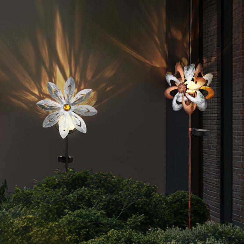 Thumbnail - Globo Lighting - Solarleuchte Windrad Solarlampe Erdspieß Gartendeko Solar Gartenstecker gold silber, Metall, led warmwe...
