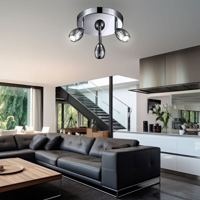 Deckenlampe Deckenstrahler 3 flammig Küchenlampe LED Deckenleuchte, verstellbare Spots, Chrom Acryl, 3x5W 3x 400lm warmw...