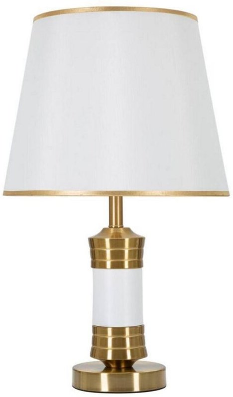 Tischlampe Bonefro, Schreibtischleuchte, Büroleuchte, Arbeitslampe, Weiß und Gold, 31x31 h52 cm - Dmora