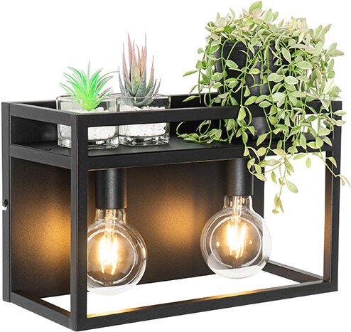 Industrielle Wandleuchte schwarz mit Gestell 2-flammig - Cage Rack