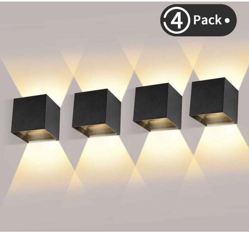 4 Pièces Applique Murale LED Exterieur 12w Appliques Murales Interieur 3000k weiß warm Design Etanche Ip65 - schwarz