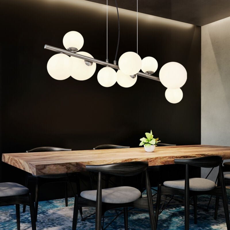 Led Hängeleuchte Höhenverstellbar Esszimmerlampe Glaskugeln Hängelampe Glas weiß, Metall nickel, 9x G9 3,5W 350Lm warmwe...