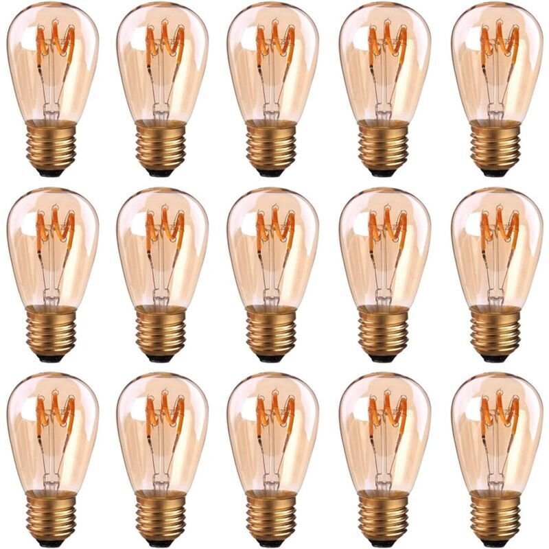 15er-Pack E27-LED-Spiralfilament ST45/S14, 3 W, Vintage-Stil, bernsteinfarbenes Licht, dimmbar, 2200 K, superwarmes Weiß...