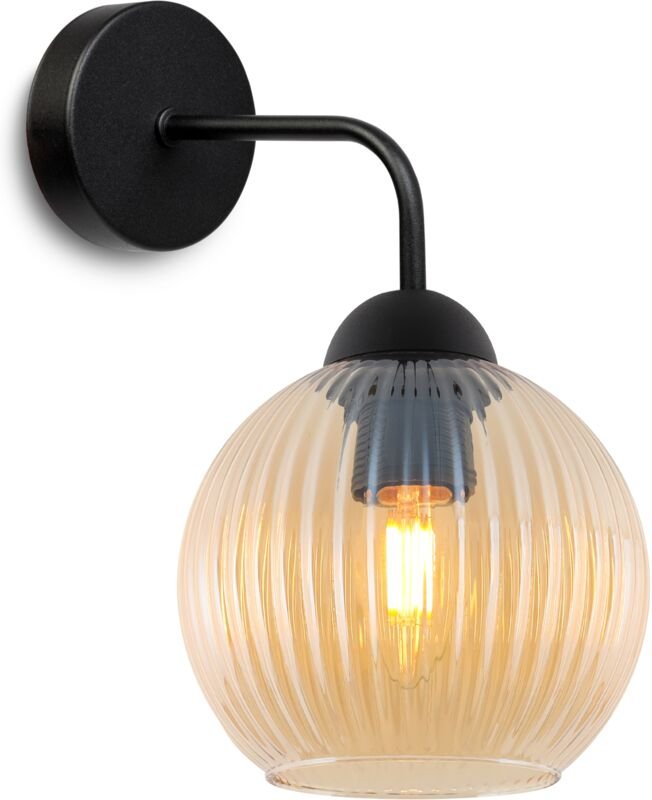 Riffle Schwarze Wandleuchte 1 Flacher Honigschirm Kugel E27
