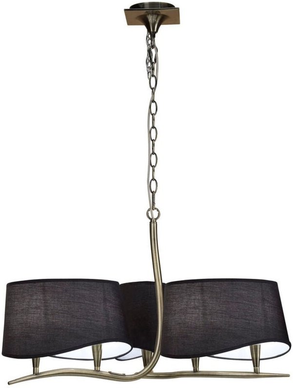 Inspired Mantra Fusion Ninette Ninette Pendelleuchte, 3-armig, 6-flammig, E14, mit schwarzen Schirmen, antikes Messing