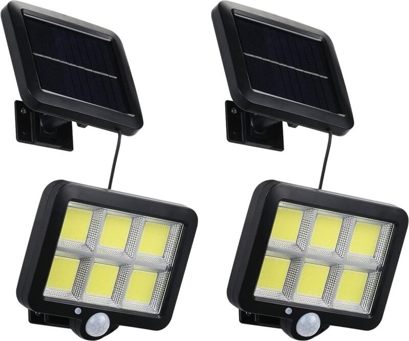 2er-Pack Solar-Gartenleuchten mit Bewegungsmelder, 120 LEDs, IP65 wasserdicht, 5 m Kabel, 3 Modi,