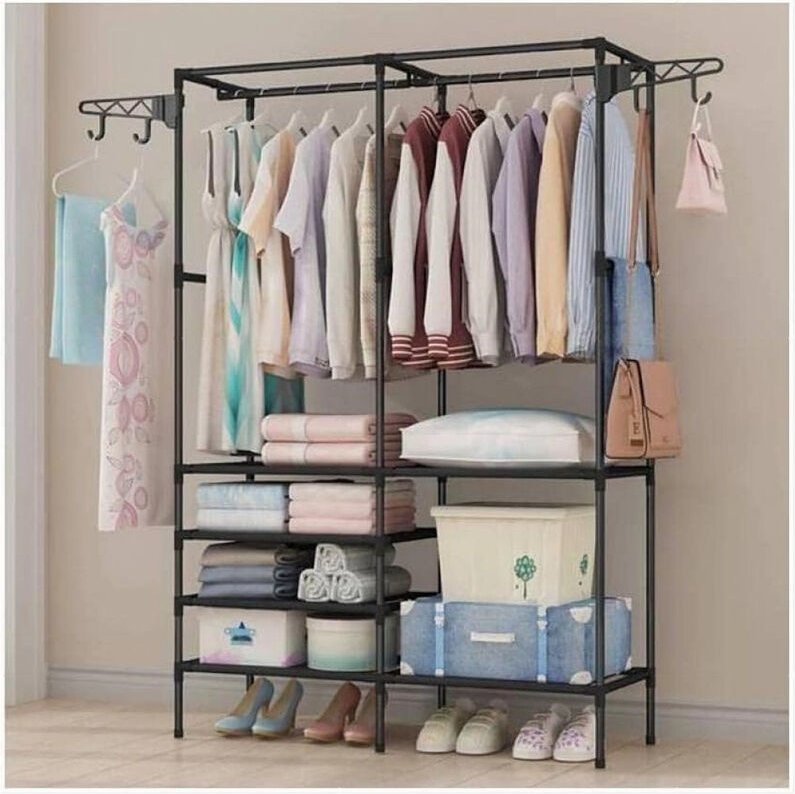 Trade Shop Traesio - Trade Shop - Bodengarderobe mit drehbarem Wäscheständer und Haken, 180 x 36 x 170 cm -