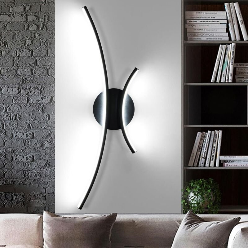 COMELY Moderne skandinavische Wandleuchte, sandgestrahltes Schwarz, 58 x 17 x 5 cm, 18 W, Kaltweiß 6500 K CRI 80, 220 V,...