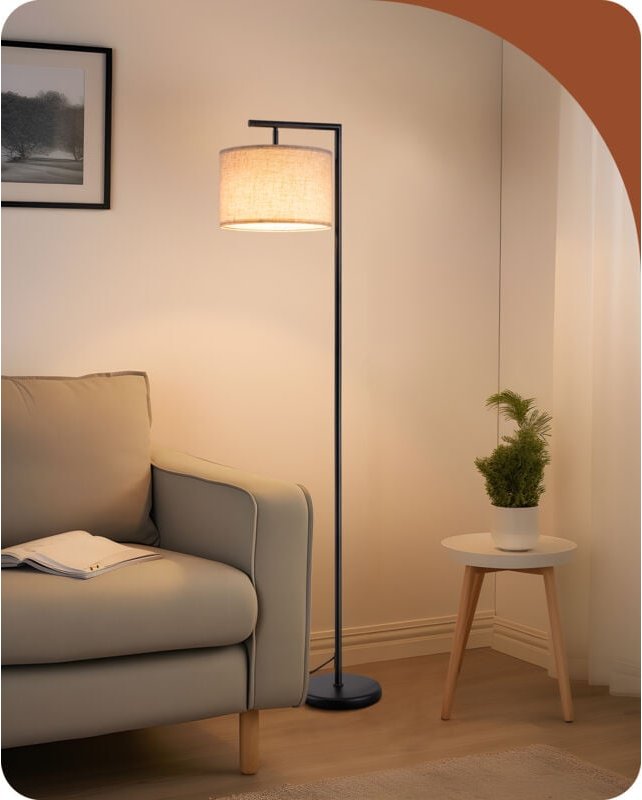 EDISHINE Stehlampe Wohnzimmer 160cm, Bogenlampe Modern mit Beigen Verstellem Leinen-Lampenschirm, LED E27 Glühbirne inkl...
