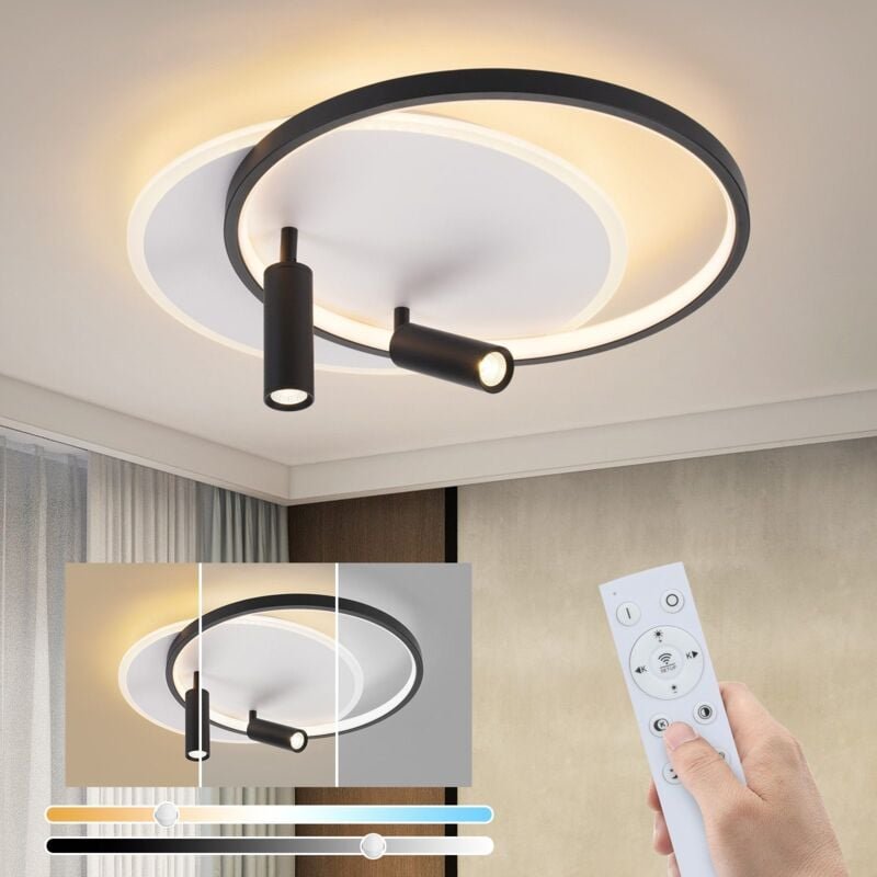 Deckenlampe led Deckenleuchte Wohnzimmer: Wohnzimmerlampe Dimmbar 52W 2 stück Deckenstrahler Schwarz mit Fernbedienung M...