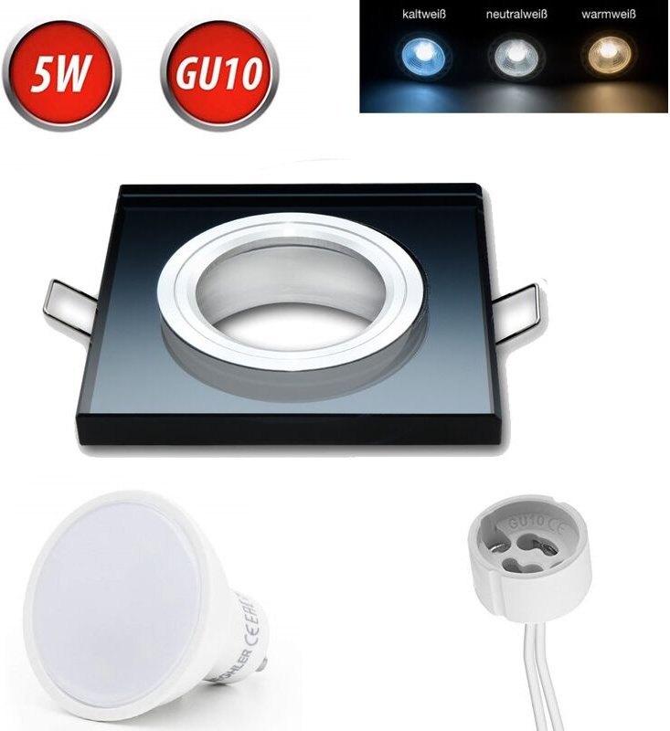 Led Line - Einbaustrahler GU10 Einbaurahmen Glas Einbauleuchte Ø75mm Bohrloch inkl. GU10 5W Kaltweiß led Leuchtmittel Sc...