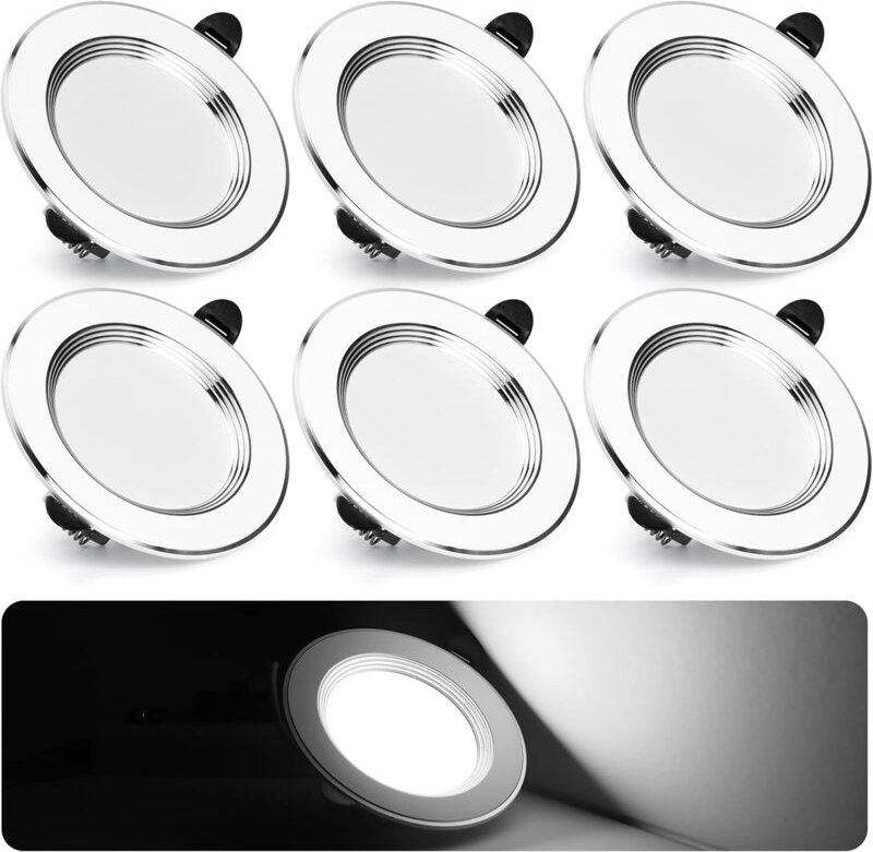 Extra flacher LED-Einbaustrahler, 7 w, 700 lm, Deckeneinbauleuchte, kaltweiß 6000 k, Badezimmerstrahler, Aluminium, rund...