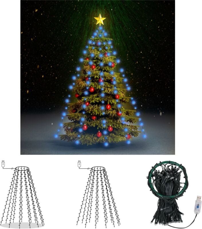The Living Store Weihnachtsbaum-Lichternetz mit 180 LEDs Blau 180 cm - Lichtschläuche & Lichterketten