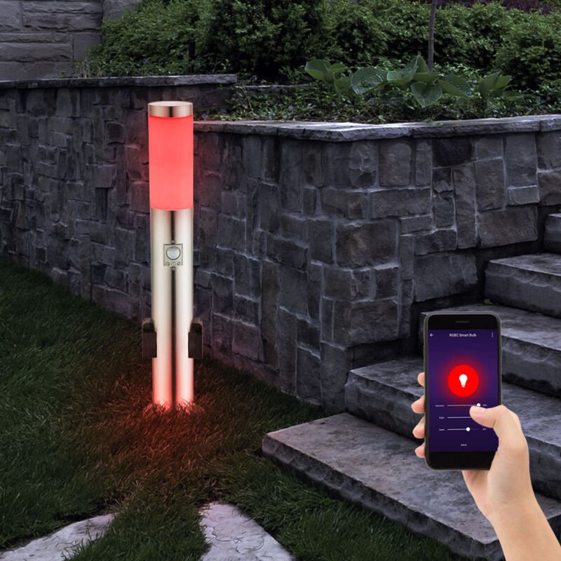 Smart Steh Lampe dimmbar Außen Steckdosen Bewegungsmelder Leuchte App Sprach Steuerung im Set inkl. rgb led Leuchtmittel