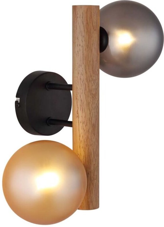 Wandleuchte Wandlampe Flurleuchte Metall Holz schwarz optik Glaskugeln H 32 cm