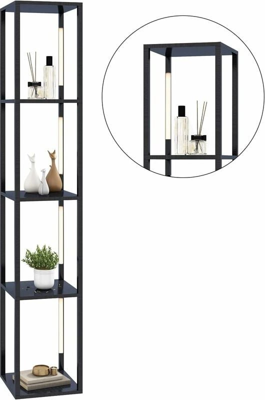 Stehlampe mit 4 Regalablagen, Standleuchte mit LED-Leuchte & Fußschalter, Stehleuchte Standlampe mit drehbaren LED-Stang...