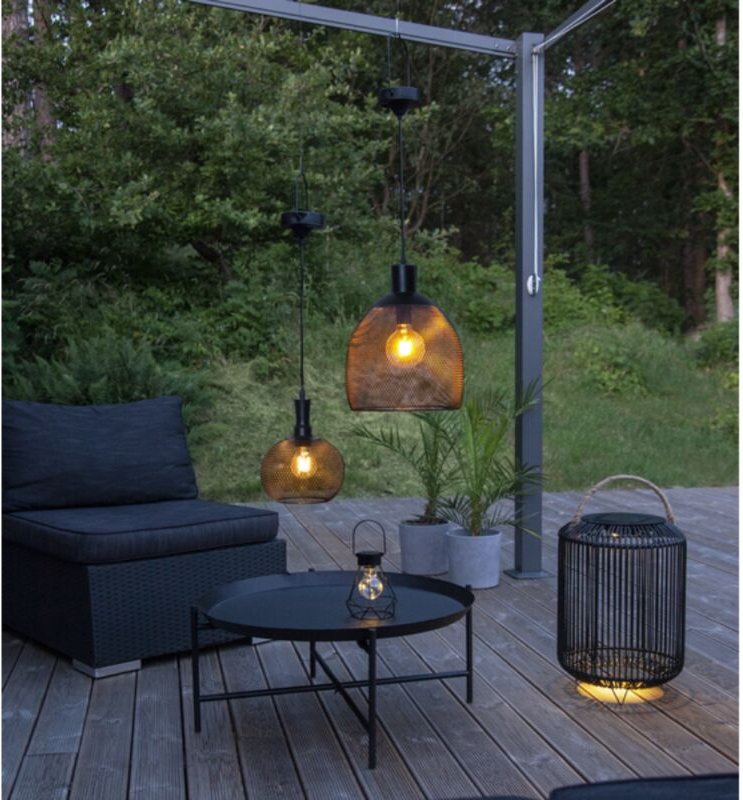 Technik@all - led Solar 2er Set sunlight Hängeleuchten mit Dämmerungssensor schwarz