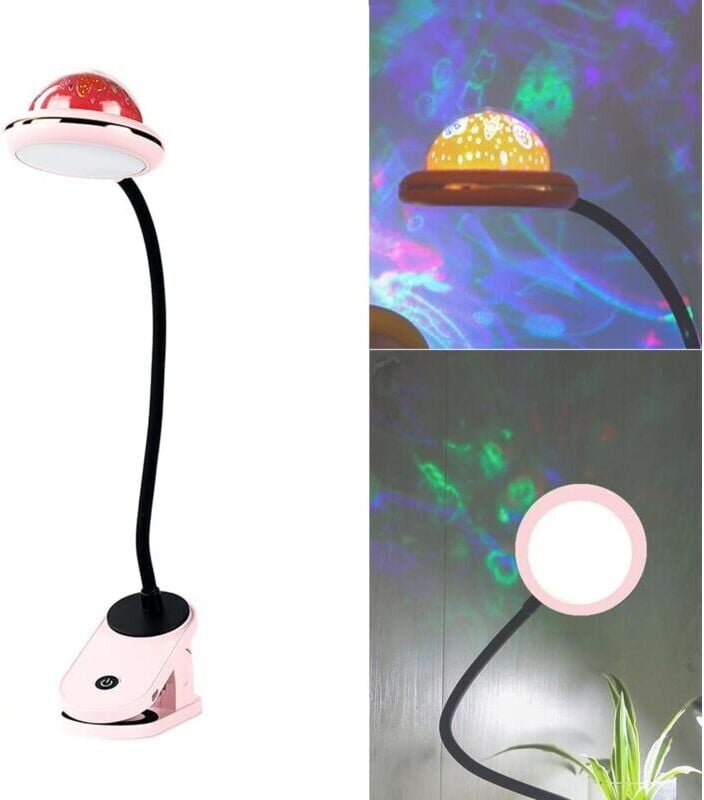 Fitags - Clip-Lampe für Kinder, wiederaufladbare USB-LED-Clip-Leselampe mit Sternprojektion, 360° Touch dimmbare Schwane...