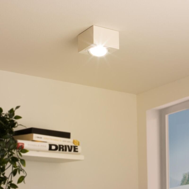 Thumbnail - Flacher Aufbaustrahler eckig schwenkbar Deckenleuchte - Farbe: weiß - LED Leuchtmittel: 5W Warmweiß 230V 60°