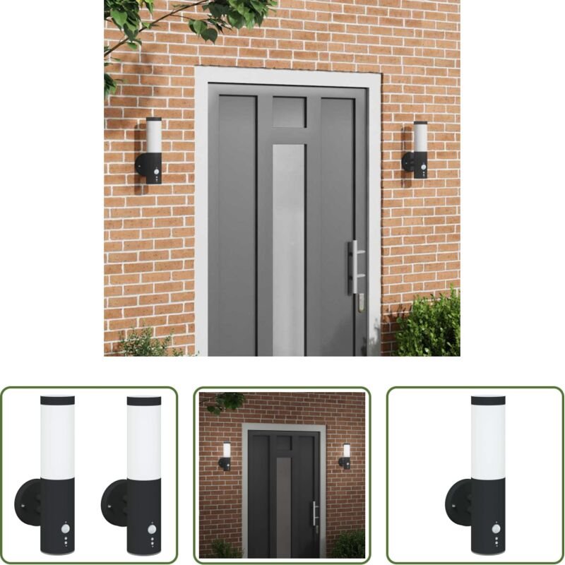 vidaXL Edelstahlleuchte - Außenwandleuchte 2 pcs Schwarz 15 x 7,5 x 33 cm