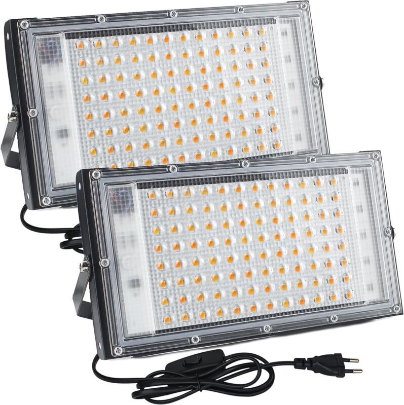 LED Strahler 100W, Led Strahler mit Stecker, 2 Stücke 10000 Lumen LED Fluter 3000K Warmweiß Außenstrahler mit IP65 Wasse...