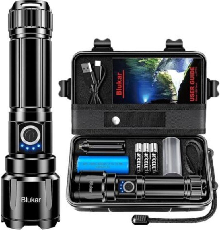 Lampe Torche LED Ultra Puissante, Wiederaufladbare Taschenlampe, Taktische Taschenlampe, 5000mAh Batterie, IPX6 Wasserdi...