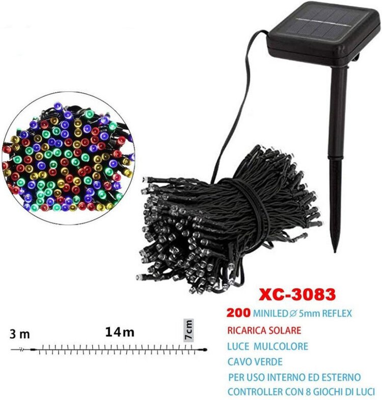 Trade Shop - 200 LED Solar-Ladeleuchten, mehrfarbiges Licht, XC-3083 -