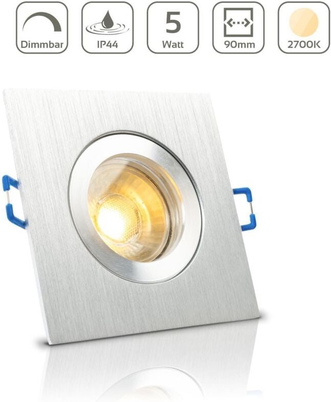 Thumbnail - Einbauspot IP44 eckig - Farbe: Alu-gebürstet - LED Leuchtmittel: GU10 5W warmweiß dimmbar