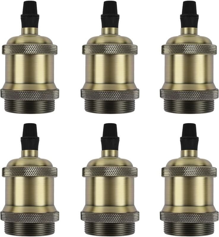 Vintage E27-Fassung – 6er-Pack E27-Glühbirnenfassungen, Glühbirnenfassung aus Aluminium und Keramik, Retro-Edison-Fassun...