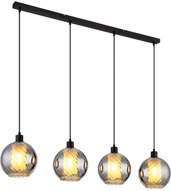 Hängeleuchte Pendelleuchte Deckenleuchte schwarz Glaskugel rauchfarben L 110 cm