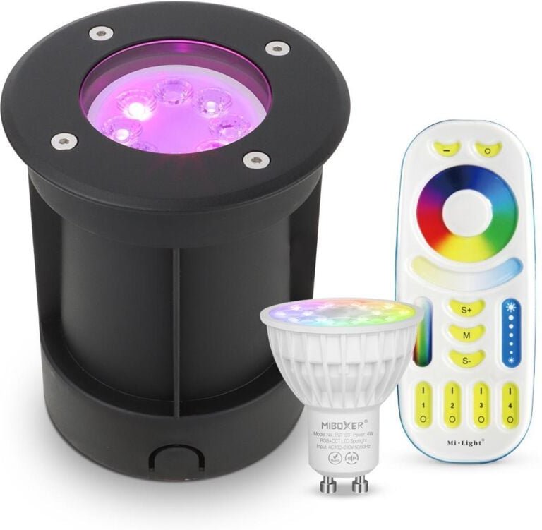 LED Bodeneinbaustrahler Schwarz rund 230V IP67 - Leuchtmittel: GU10 RGB+CCT DIMMBAR inkl. Fernbedienung - Anzahl: 1x