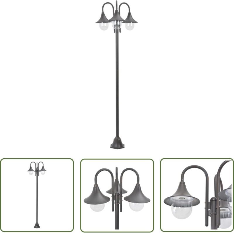 Garten-Pollerleuchte E27 220 cm Aluminium 3-Laterne Bronze - Gartendekoration - Laternenset - Außenbeleuchtung - LED-Lam...