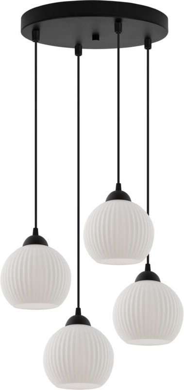 Riffle Hängelampe Schwarz 4 Flache Weisse Lampenschirme Kugel E27