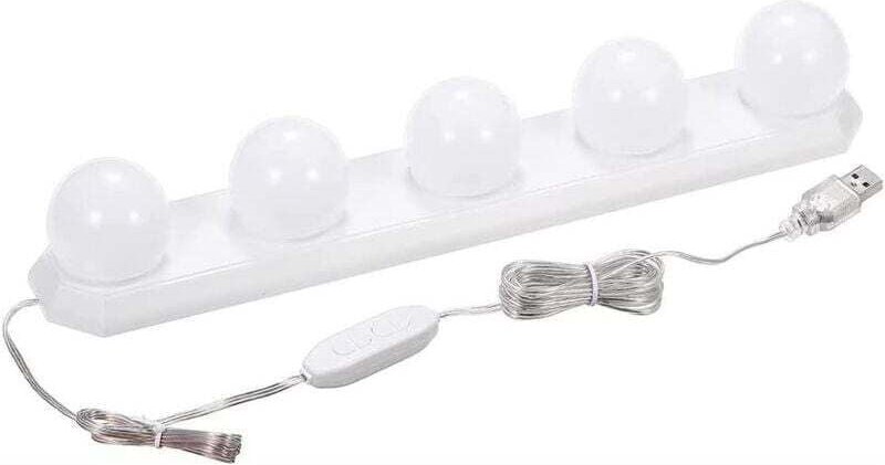 Dimmbare LED-Badezimmerspiegelleuchte mit USB-Anschluss, 5 Leuchtmitteln und einem 33,5 cm langen USB-Kabel