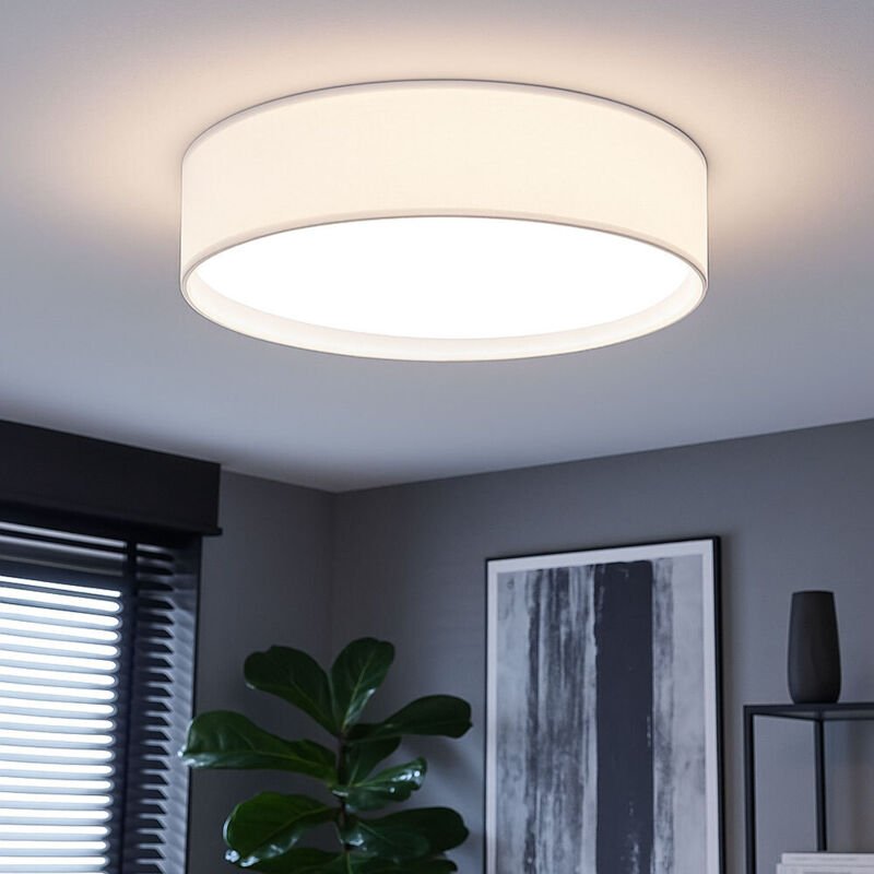 Deckenlampe Deckenleuchte Wohnzimmerleuchte Textil weiß rund Esszimmerlampe, Metall, 1 Flammig E27, D 38 cm