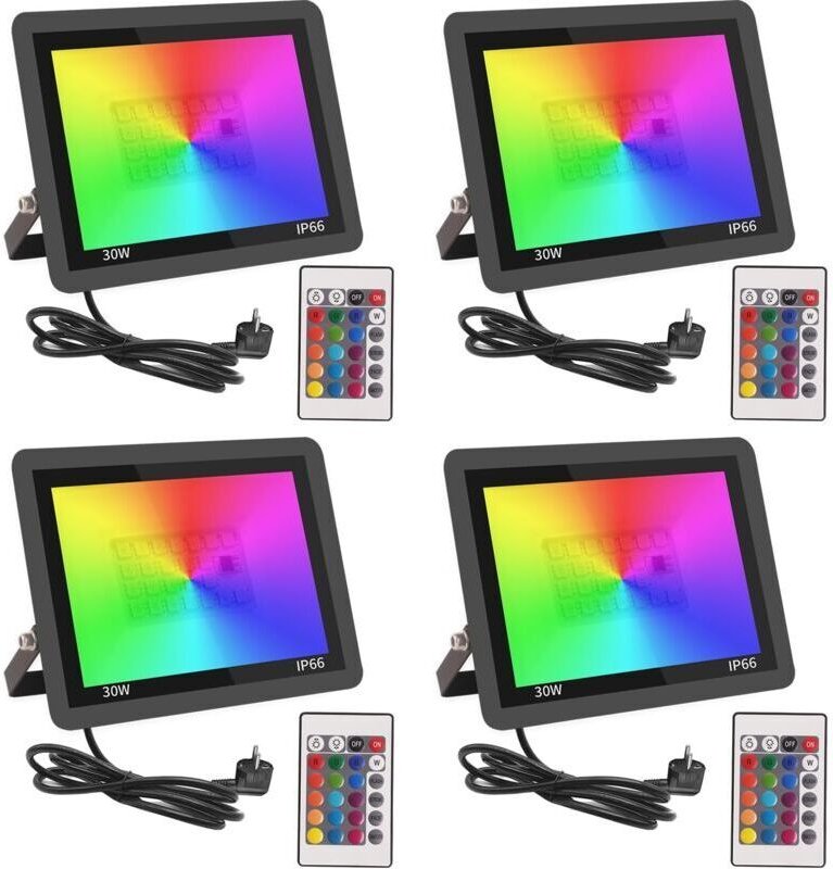 RGB-LED-Außenfluter 30 w, Farb-LED-Strahler mit Fernbedienung, 16 Farben, 4 Modi, dimmbare Außenwandbeleuchtung, wasserd...