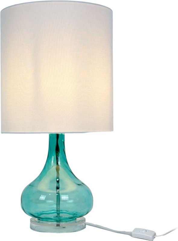 Relaxdays Tischlampe, Glasfuß & Stoffschirm, E27, H x D: 62 x 30,5 cm, Tischleuchte mit Kabel, Wohnzimmer, weiß/blau