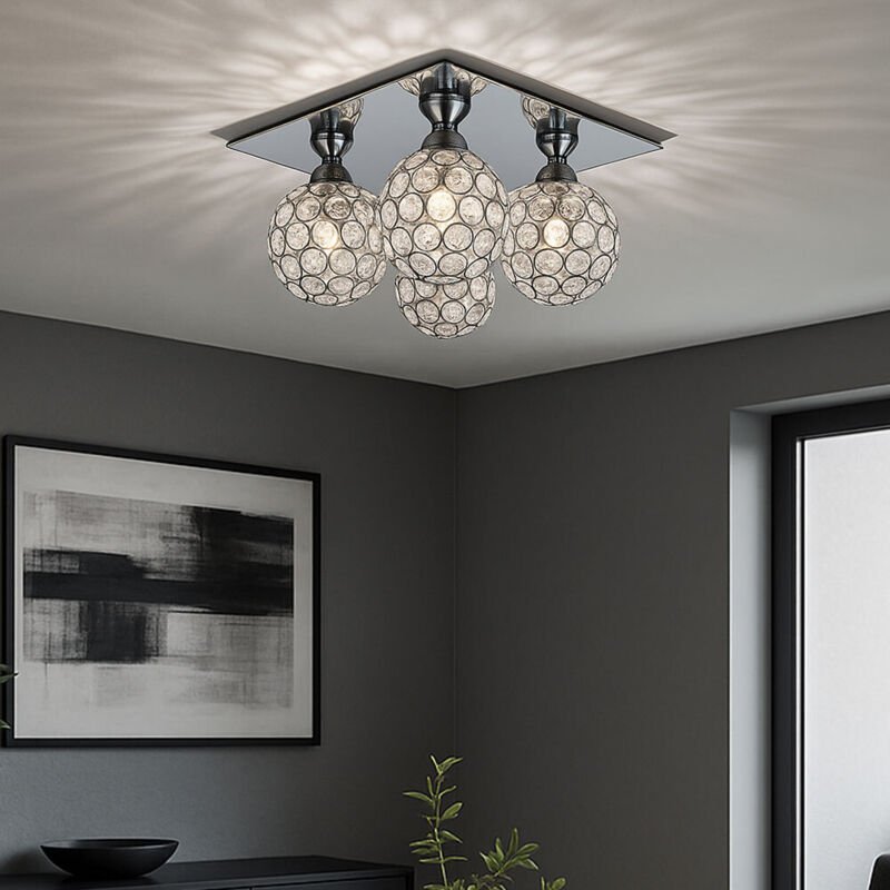 Decken Lampe Wohn Zimmer Spiegel Leuchte Kristall Kugel Spots im Set inkl. led Leuchtmittel