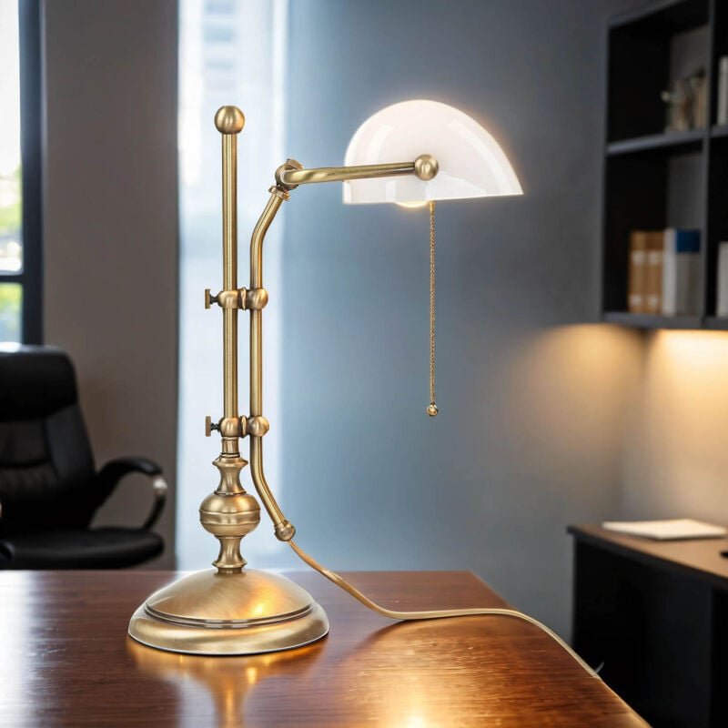 Tischlampe Messing massiv in Bronze mit Glas Premium