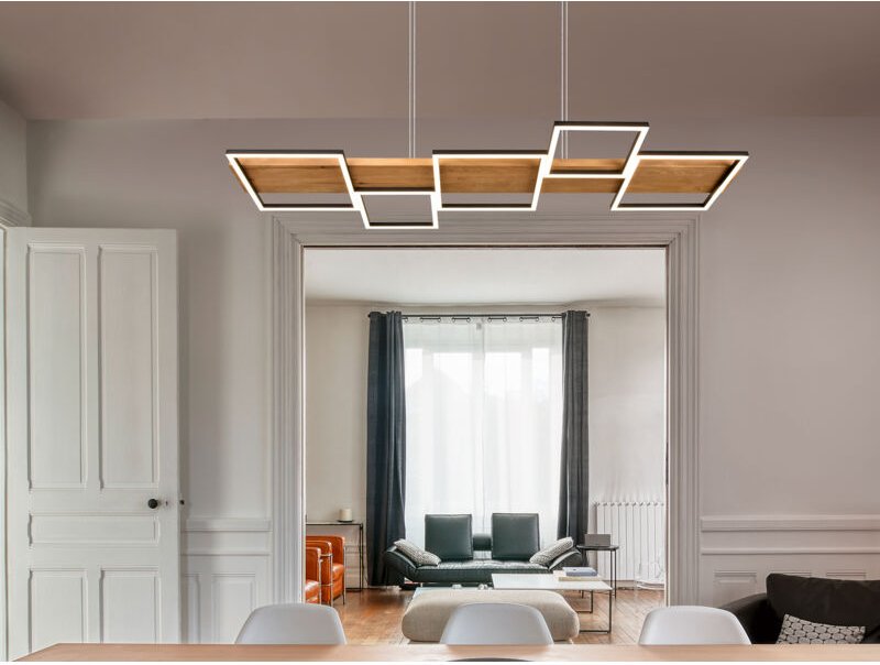 Led Pendelleuchte harper dimmbar Holzbrett naturbelassen, Breite 115cm