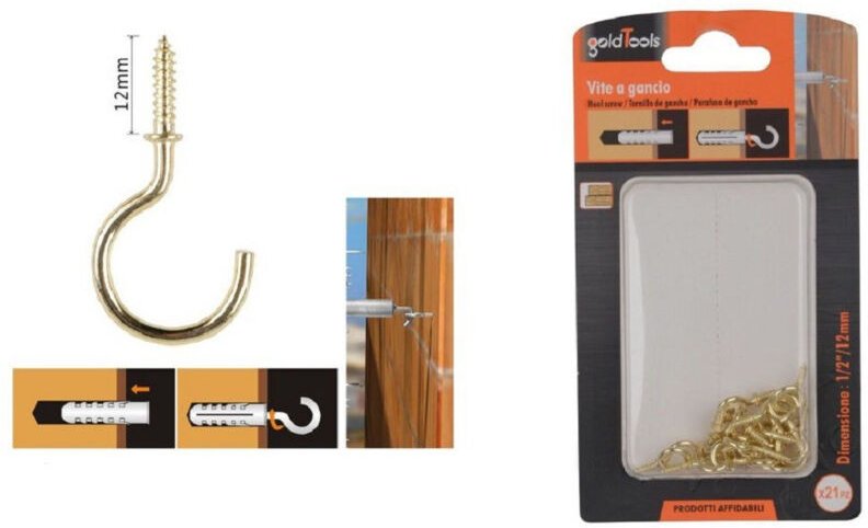 Trade Shop Traesio - Trade Shop - set 21 stück hakenschraube 1/2' 12MM gold selbstschneidende schrauben für holz 90809 -